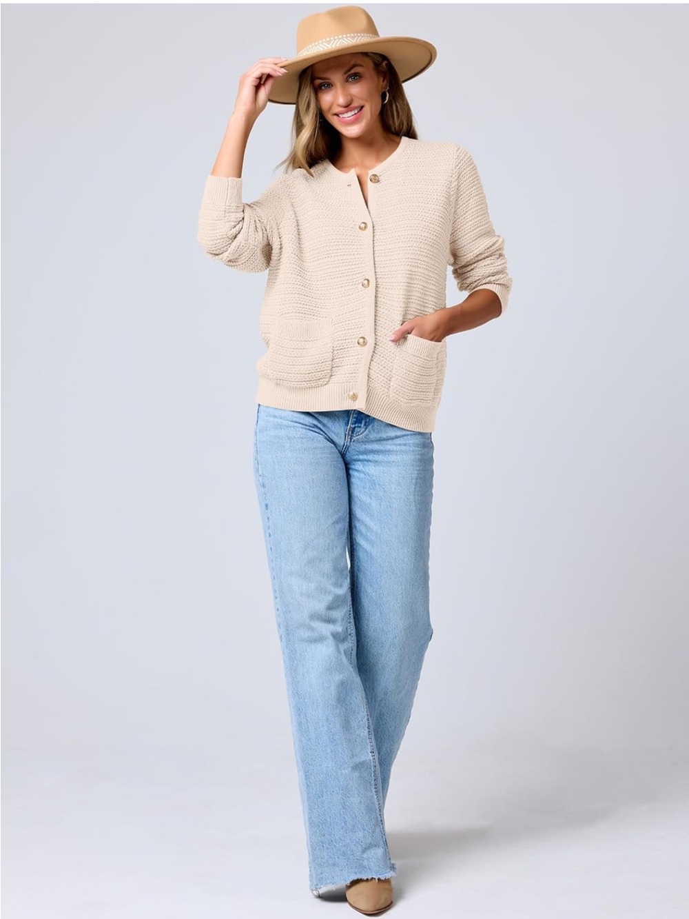 Cream Textured Button-Front Knit Cardigan - Picture 4 of 4